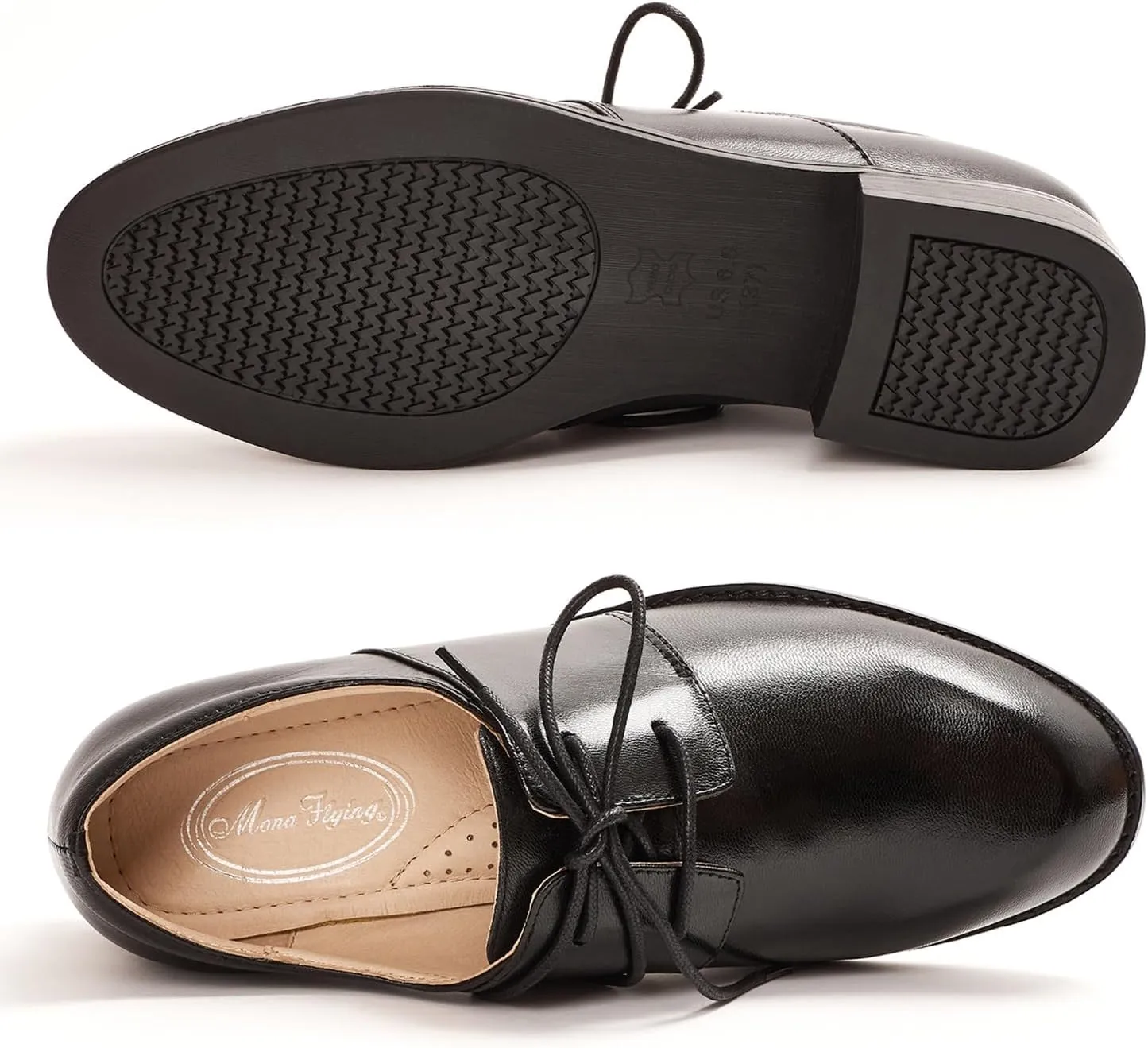 Mona flying Women's Handmade Two Tone Dress Oxfords Derby Comfy Lace up Leather Shoes for Ladies