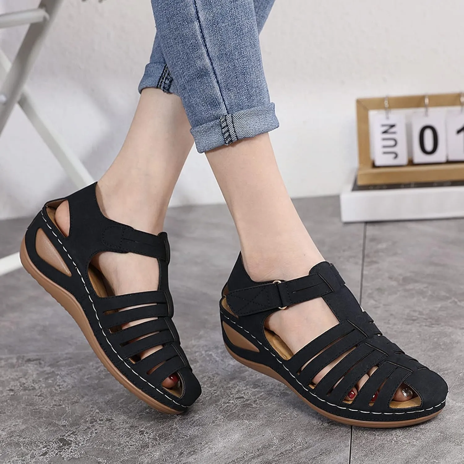 Ortho Walking Sandals for Women Sandals Women Dressy Summer Flat Gold 12w Diabetic Sandals for Women Wide Orthotic Slippers for Plantar Fasciitis Black Flats Shoes Women Women's Dressy Sandals