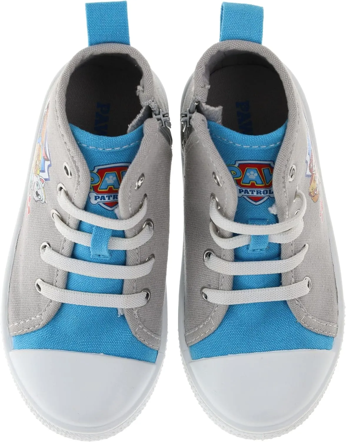 Paw Patrol Hi-Top Shoes for Toddlers, Hi-Top Canvas Sneaker with Toe Bumper, Grey, Toddler Size 7 to Youth Size 12