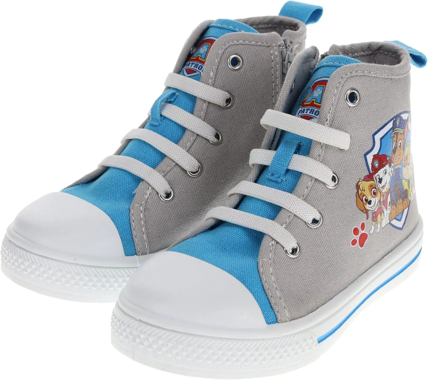 Paw Patrol Hi-Top Shoes for Toddlers, Hi-Top Canvas Sneaker with Toe Bumper, Grey, Toddler Size 7 to Youth Size 12