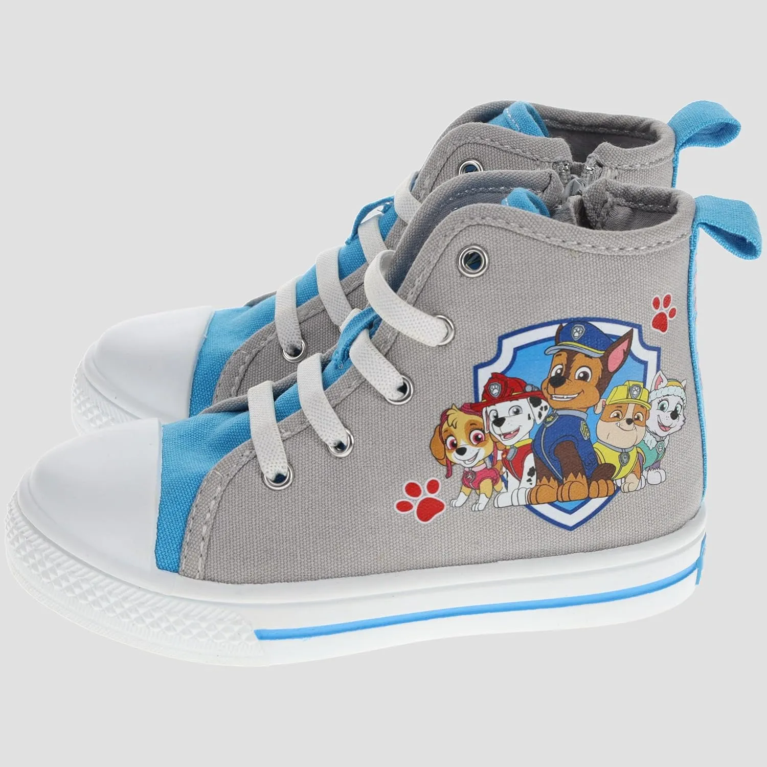 Paw Patrol Hi-Top Shoes for Toddlers, Hi-Top Canvas Sneaker with Toe Bumper, Grey, Toddler Size 7 to Youth Size 12