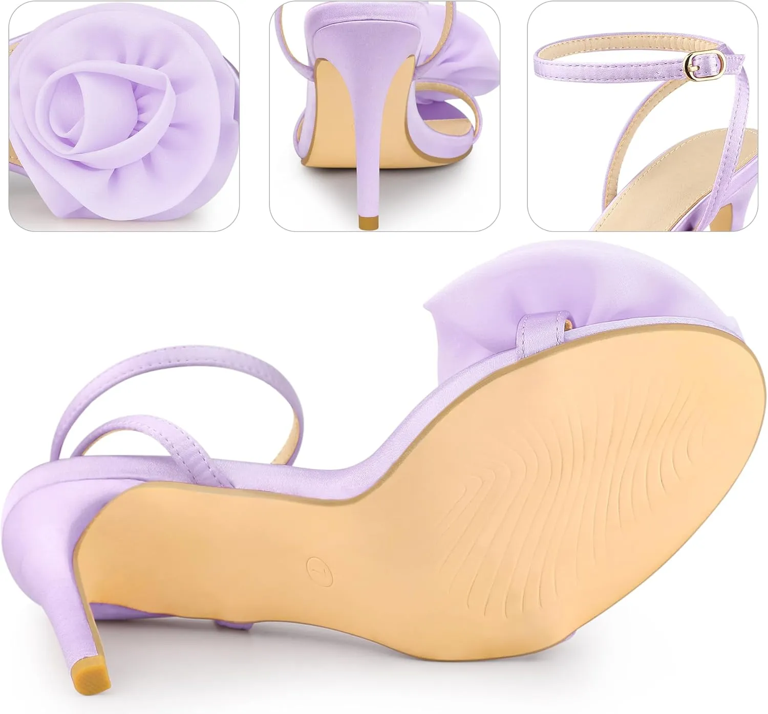 Perphy Flower Heels Satin Stiletto High Heel Sandals for Women