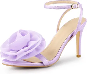 Perphy Flower Heels Satin Stiletto High Heel Sandals for Women
