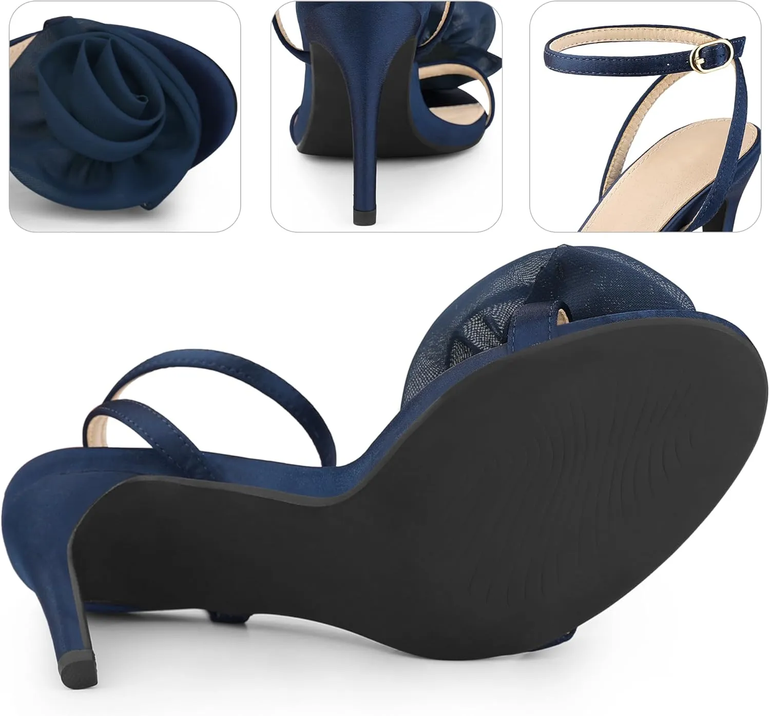 Perphy Flower Heels Satin Stiletto High Heel Sandals for Women