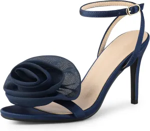 Perphy Flower Heels Satin Stiletto High Heel Sandals for Women