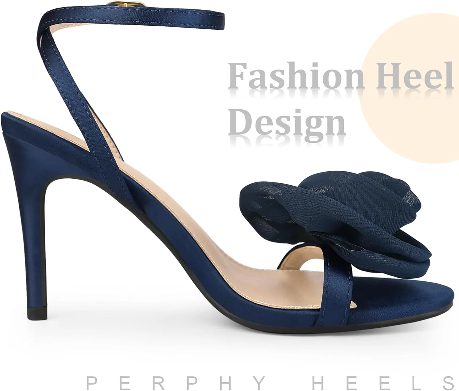 Perphy Flower Heels Satin Stiletto High Heel Sandals for Women