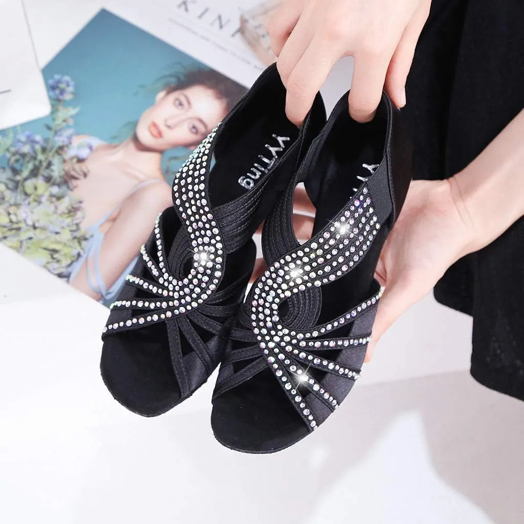 Rhinestones Ballroom Dance Shoes Women Latin Salsa Practice Wedding Indoor Crystal Shoes 2.5in Heels YT05