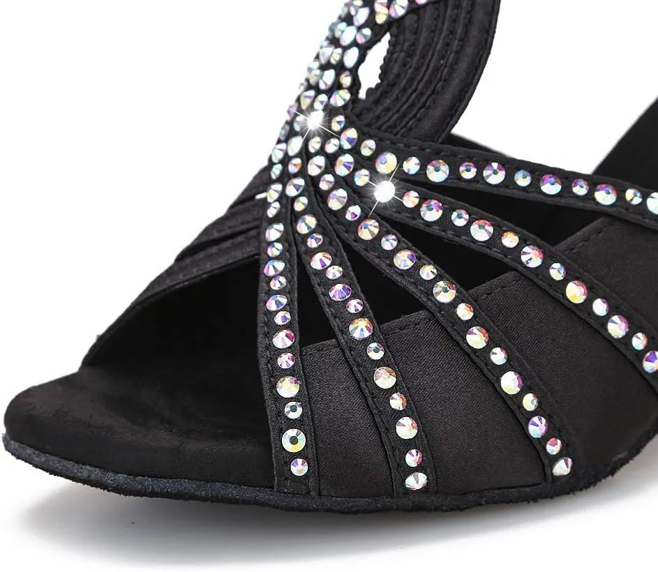 Rhinestones Ballroom Dance Shoes Women Latin Salsa Practice Wedding Indoor Crystal Shoes 2.5in Heels YT05