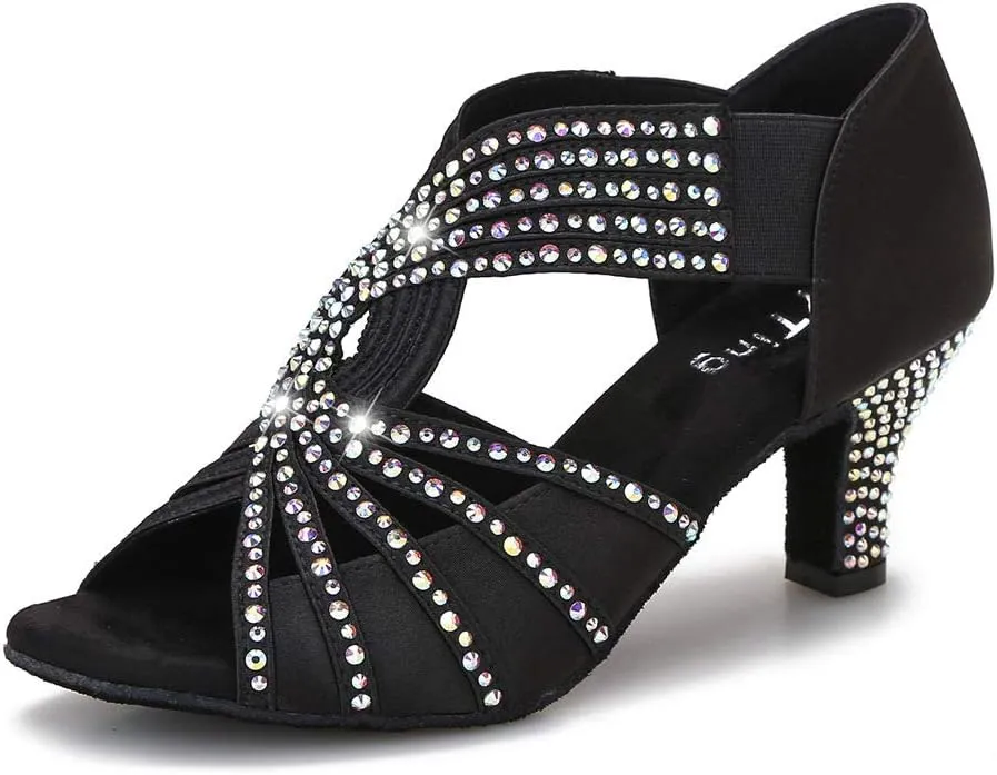 Rhinestones Ballroom Dance Shoes Women Latin Salsa Practice Wedding Indoor Crystal Shoes 2.5in Heels YT05