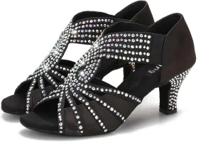 Rhinestones Ballroom Dance Shoes Women Latin Salsa Practice Wedding Indoor Crystal Shoes 2.5in Heels YT06