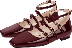 richealnini Mary Jane Shoes Women Low Block Heel Square Toe Flats Patent Leather Pumps Wedding Dress