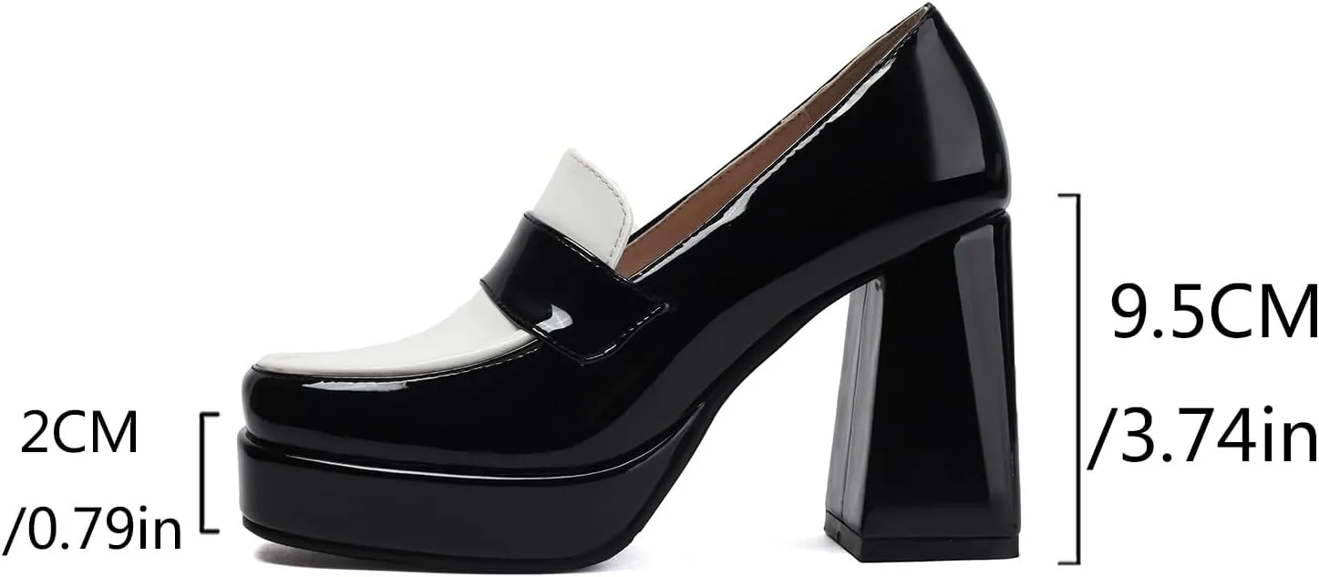 SACFOF Women Square Toe Mary Jane Shoes Platform Patent Leather Pumps Block High Heels Dress Comfortable Shoes