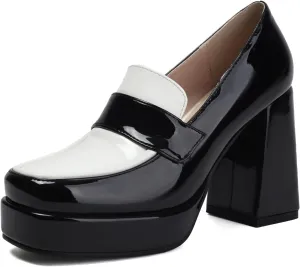 SACFOF Women Square Toe Mary Jane Shoes Platform Patent Leather Pumps Block High Heels Dress Comfortable Shoes
