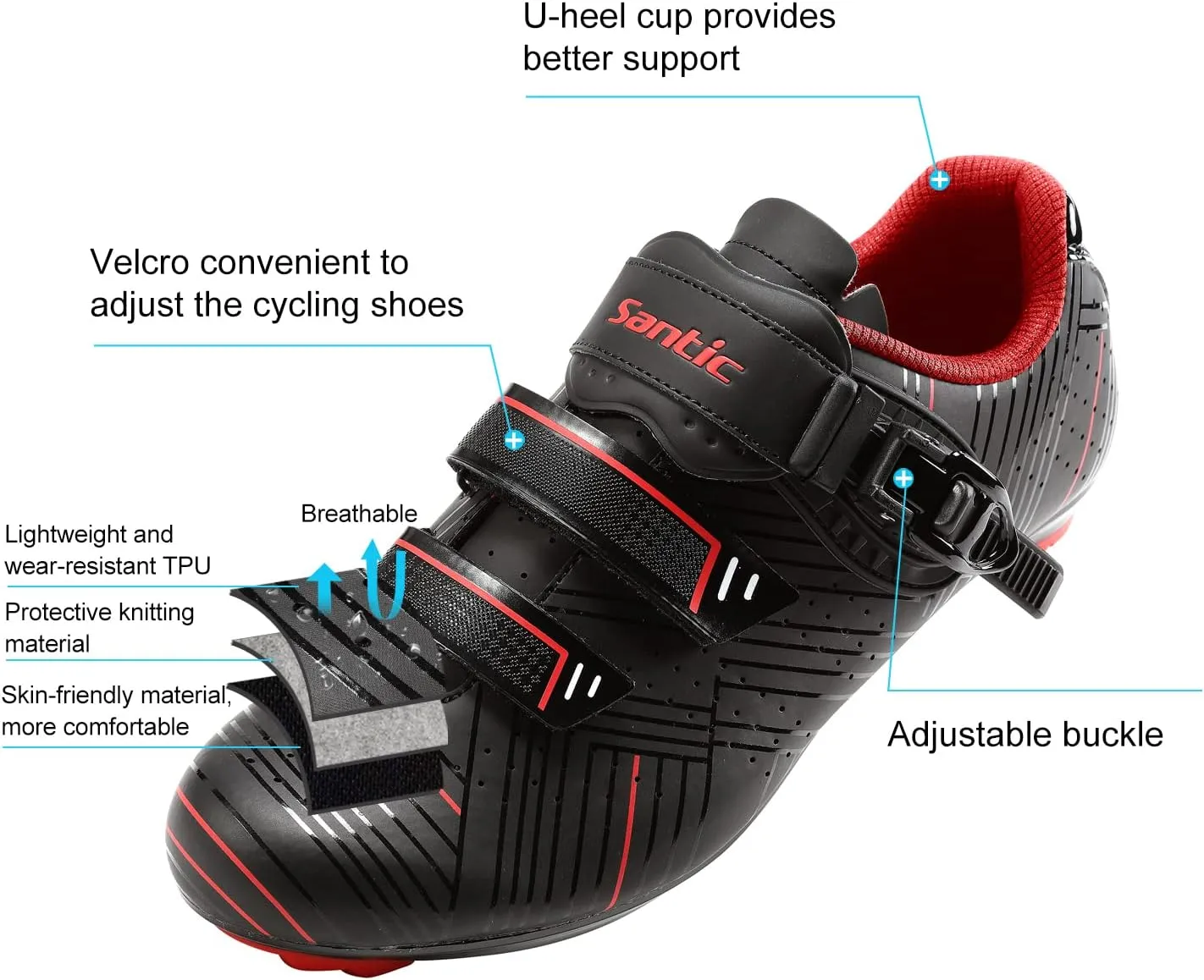 Santic Men's Cycling Shoes Road Cycling Riding Shoes Road Bike Shoes with Buckle- Roadway New