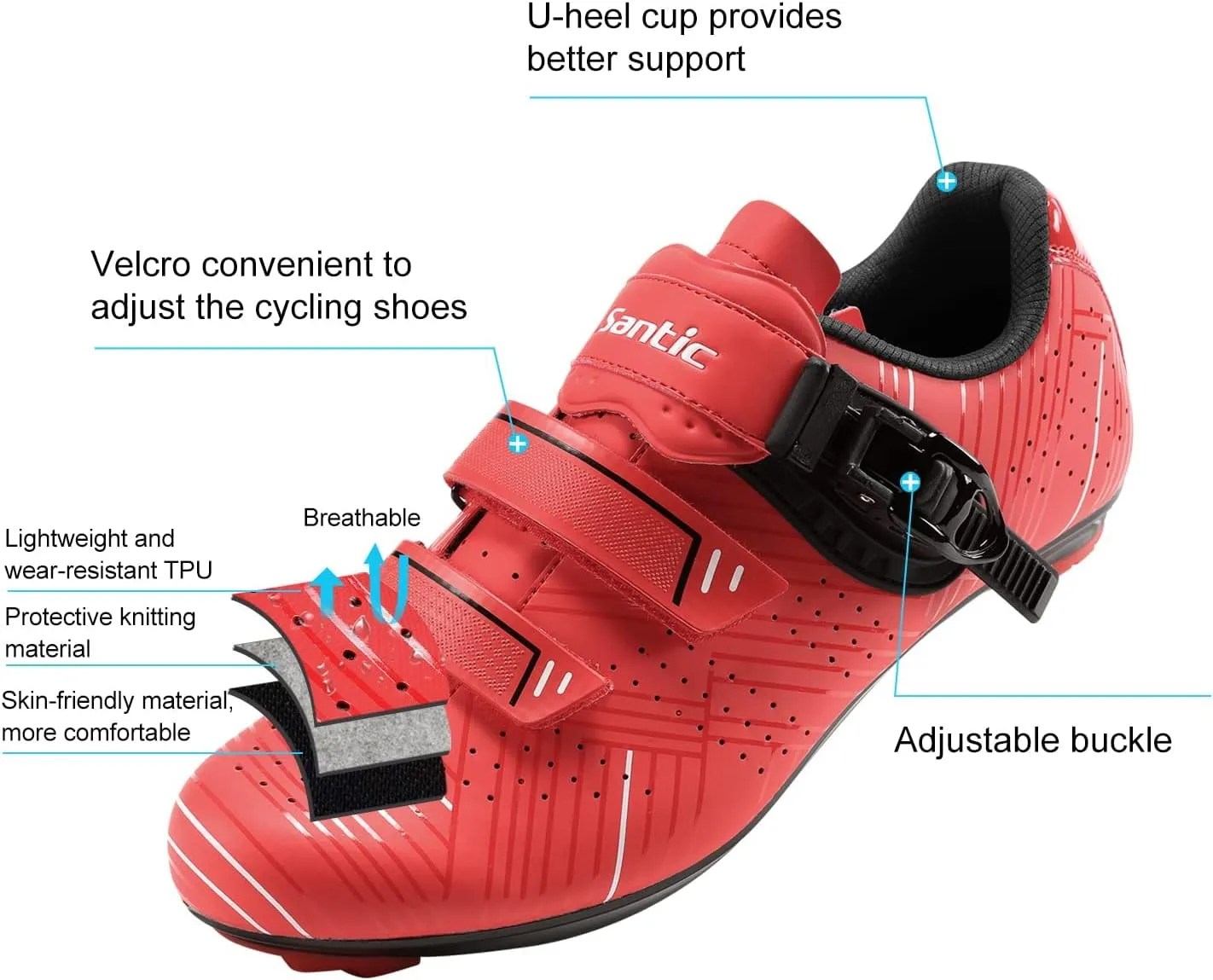 Santic Men's Cycling Shoes Road Cycling Riding Shoes Road Bike Shoes with Buckle- Roadway New