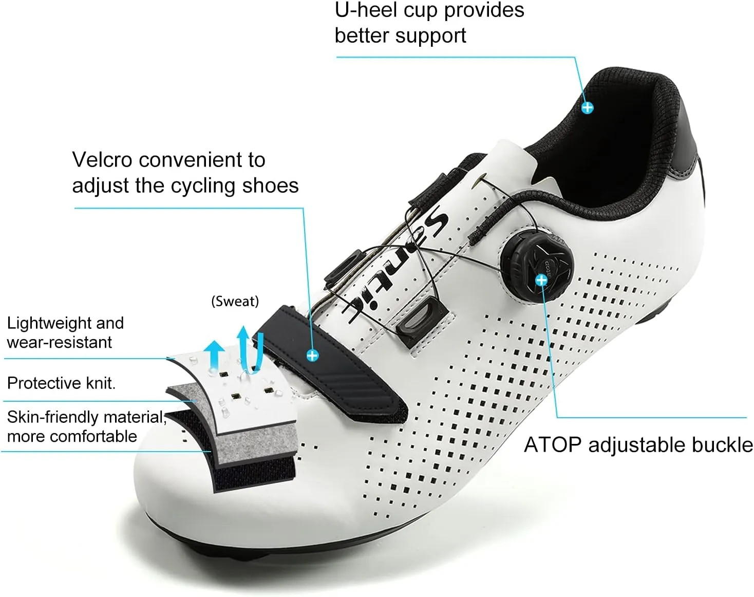 Santic Men's Cycling Shoes Road Cycling Riding Shoes Road Bike Shoes with Buckle- Roadway New
