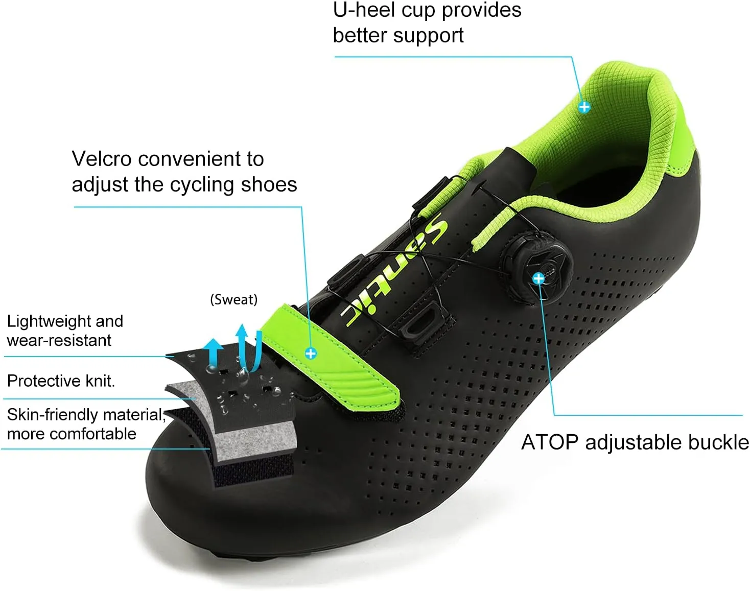 Santic Men's Cycling Shoes Road Cycling Riding Shoes Road Bike Shoes with Buckle- Roadway New