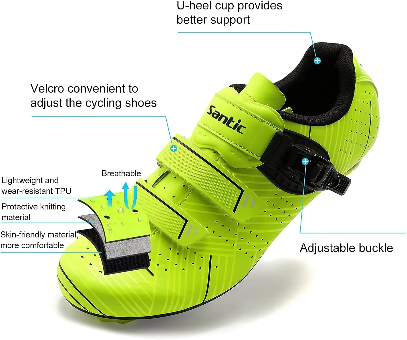 Santic Men's Cycling Shoes Road Cycling Riding Shoes Road Bike Shoes with Buckle- Roadway New