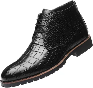 Santimon Mens Boots Casual Faux Alligator Patent Leather Oxfords Ankle Lace-up Dress Boots