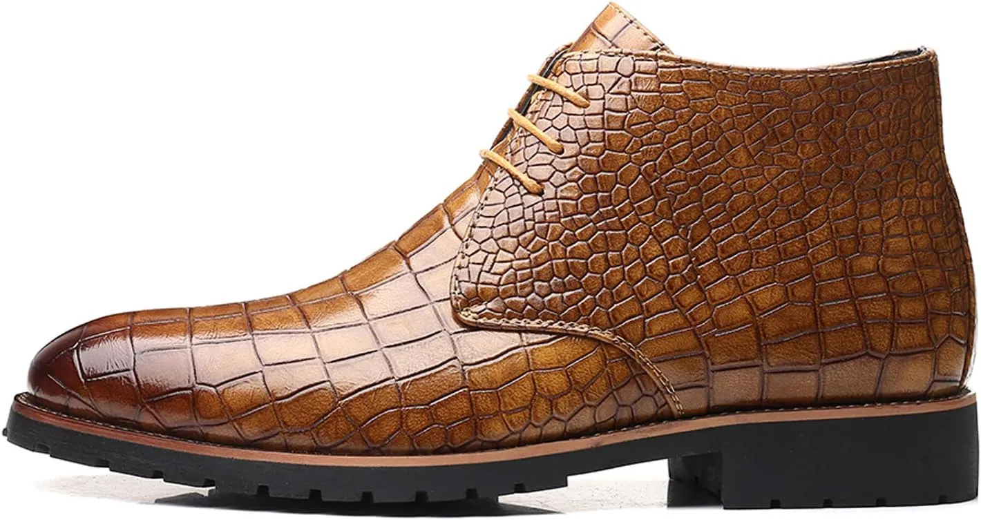 Santimon Mens Boots Casual Faux Alligator Patent Leather Oxfords Ankle Lace-up Dress Boots