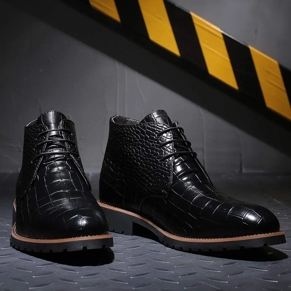 Santimon Mens Boots Casual Faux Alligator Patent Leather Oxfords Ankle Lace-up Dress Boots