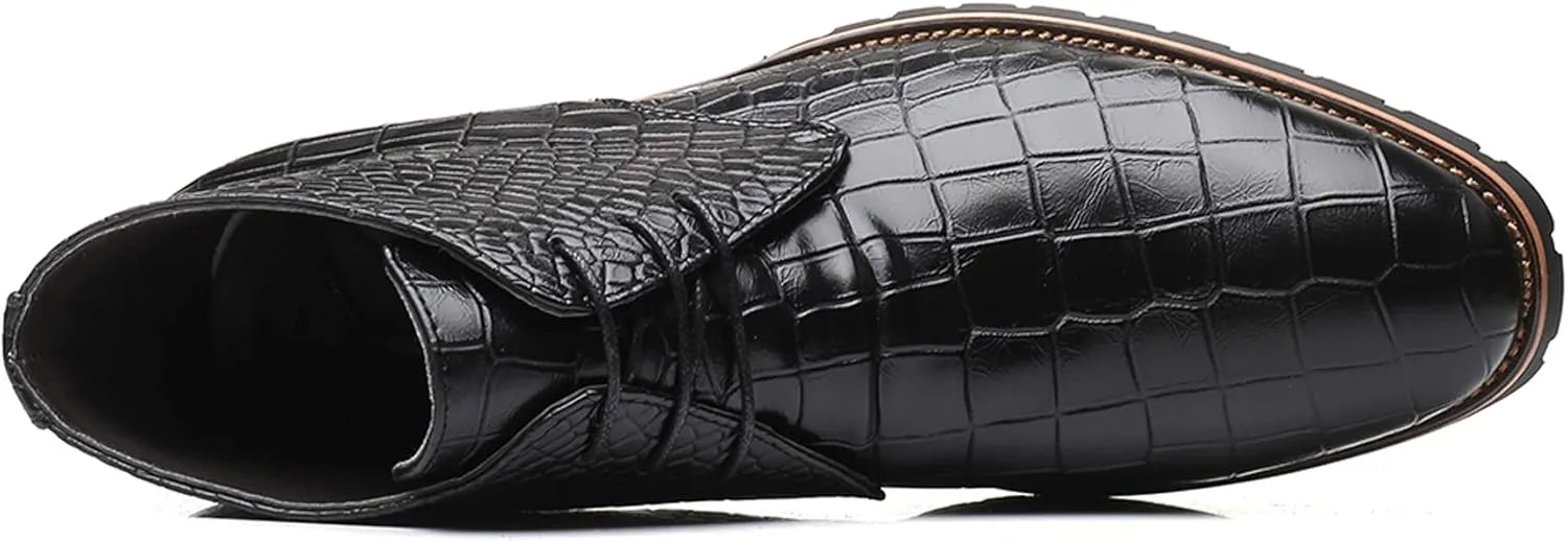Santimon Mens Boots Casual Faux Alligator Patent Leather Oxfords Ankle Lace-up Dress Boots
