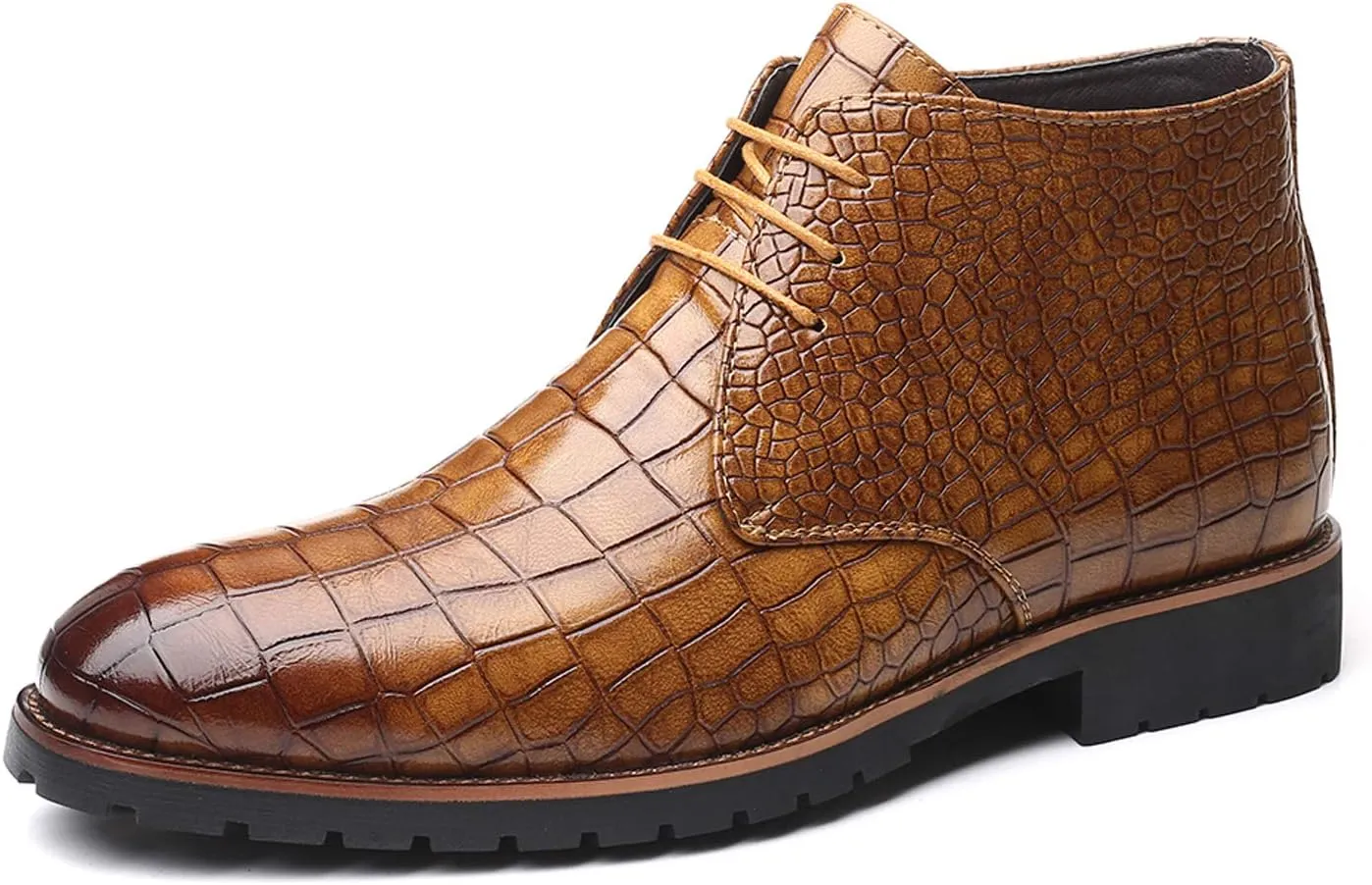 Santimon Mens Boots Casual Faux Alligator Patent Leather Oxfords Ankle Lace-up Dress Boots