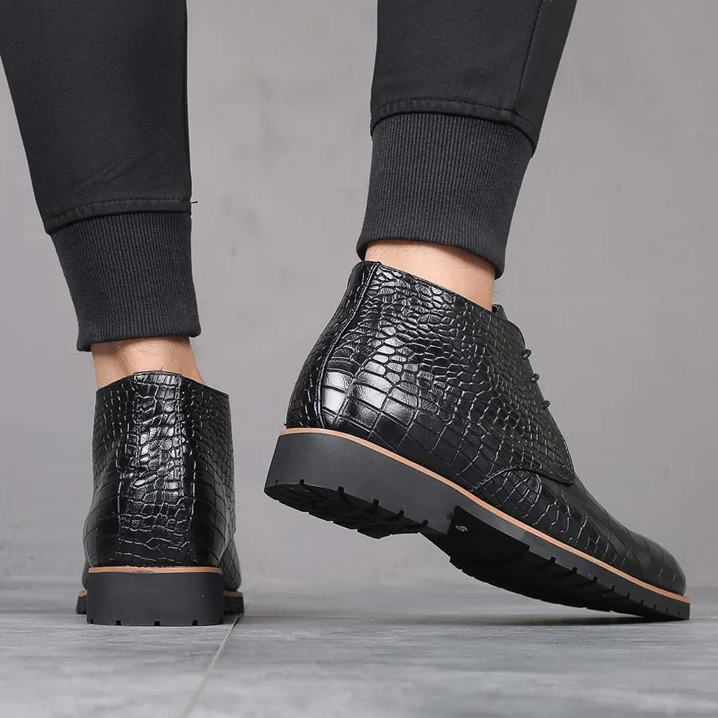Santimon Mens Boots Casual Faux Alligator Patent Leather Oxfords Ankle Lace-up Dress Boots