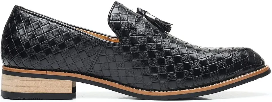 Santimon Men's Woven Tassel Smoking Loafers Classic Leather Business Foraml Dress Office Casual Slip On Vintage Brogue Shoes