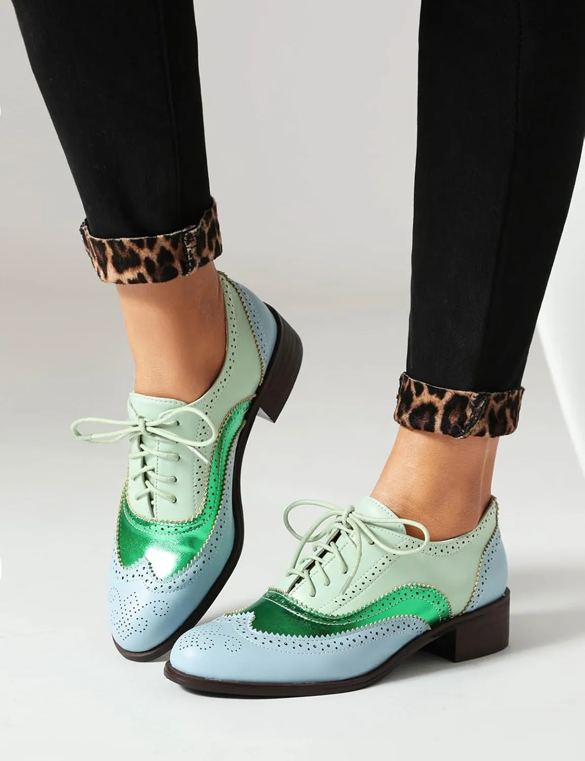 Scaoruki Leisure Oxford Shoes Women Two Tone Wingtip Brogue Shoes