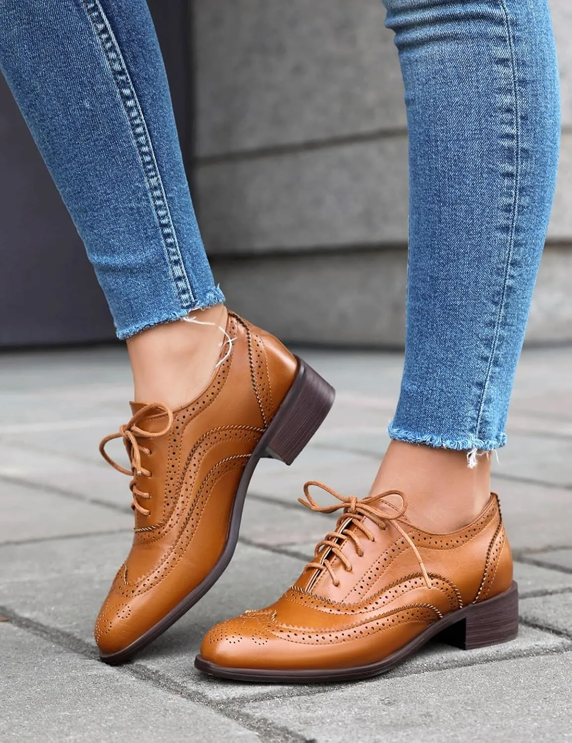 Scaoruki Leisure Oxford Shoes Women Two Tone Wingtip Brogue Shoes