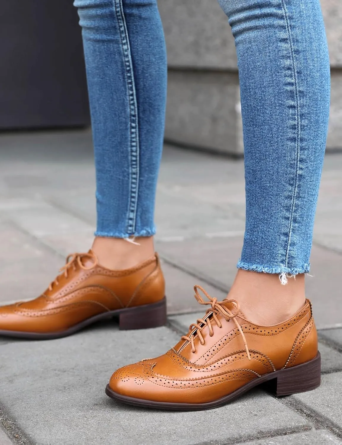 Scaoruki Leisure Oxford Shoes Women Two Tone Wingtip Brogue Shoes