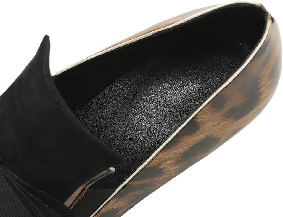Shinelly Women High Heel Chunky Loafers Patent Leather Pumps with Bow