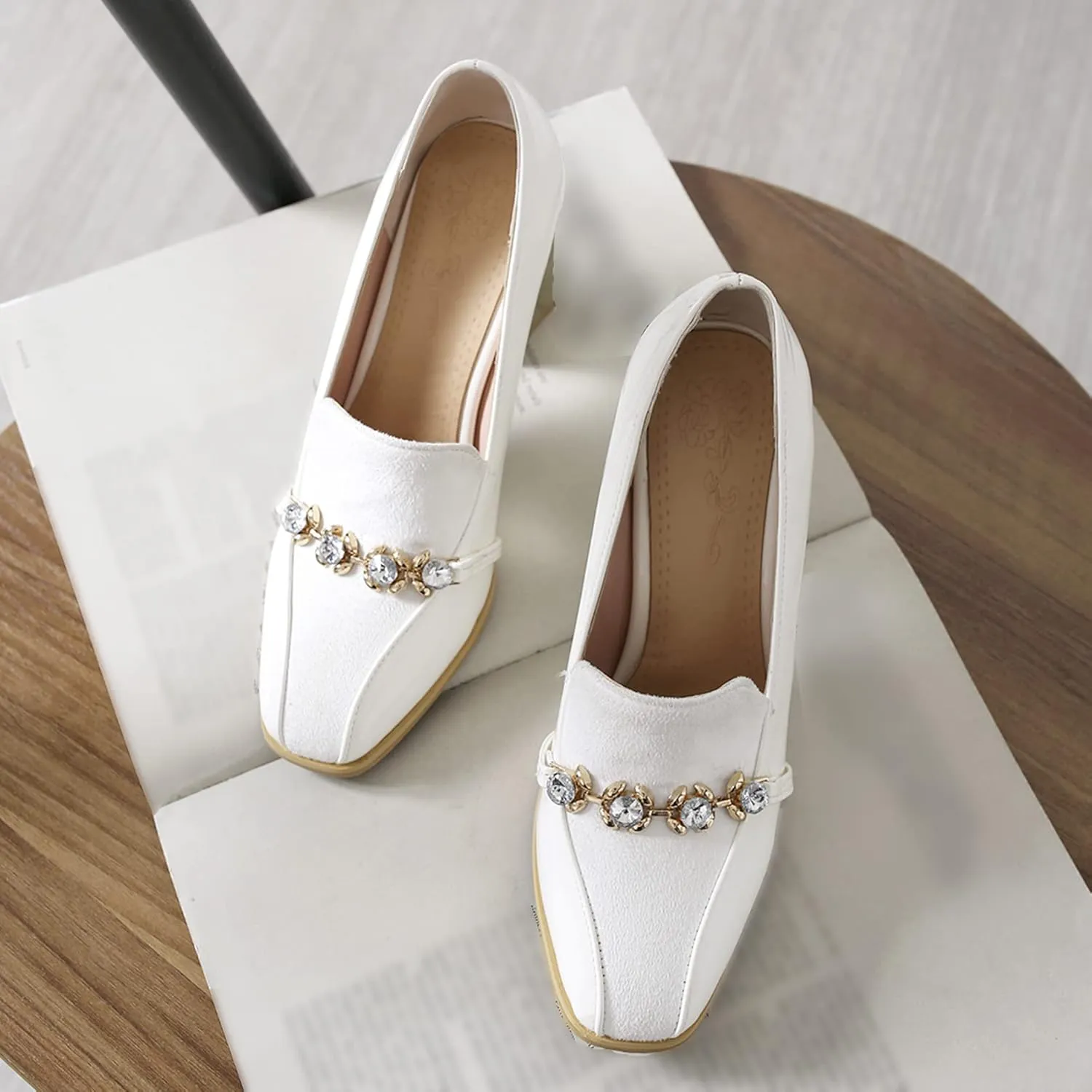 Shinelly Women High Heel Chunky Loafers Patent Leather Pumps with Bow