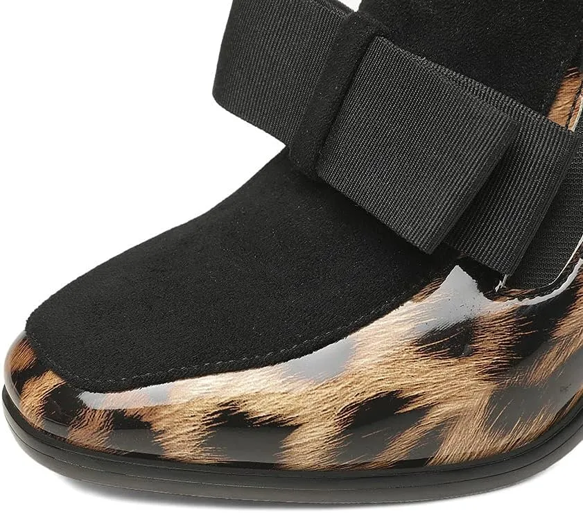 Shinelly Women High Heel Chunky Loafers Patent Leather Pumps with Bow