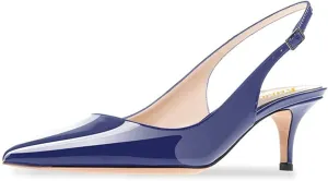 Slingback Pumps, Women's Pointed Toe Low Heel Sandals Slingback Strap Kitten Heel Pumps Evening Party Wedding Shoes