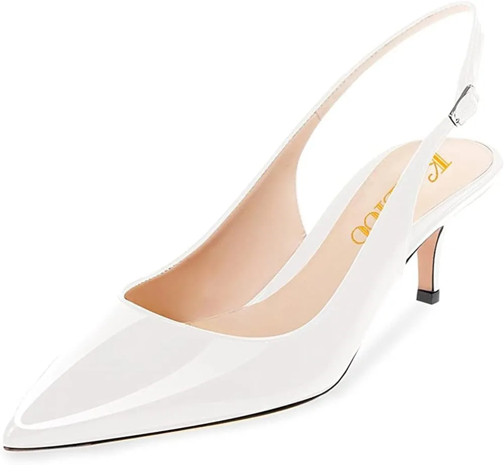 Slingback Pumps, Women's Pointed Toe Low Heel Sandals Slingback Strap Kitten Heel Pumps Evening Party Wedding Shoes
