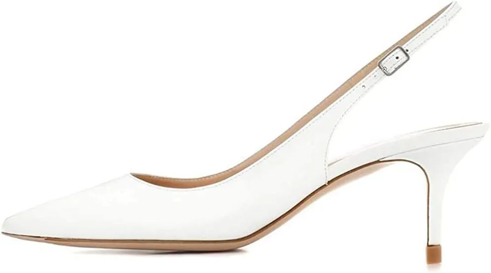 Slingback Pumps, Women's Pointed Toe Low Heel Sandals Slingback Strap Kitten Heel Pumps Evening Party Wedding Shoes