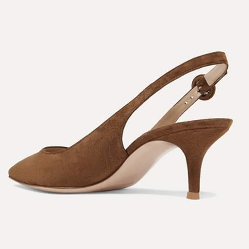 Slingback Pumps, Women's Pointed Toe Low Heel Sandals Slingback Strap Kitten Heel Pumps Evening Party Wedding Shoes