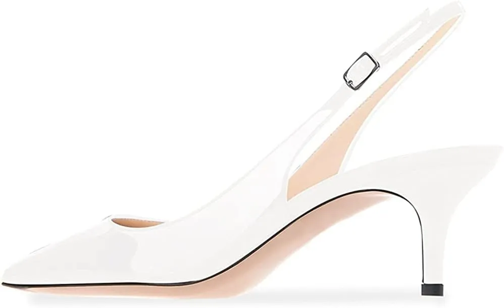 Slingback Pumps, Women's Pointed Toe Low Heel Sandals Slingback Strap Kitten Heel Pumps Evening Party Wedding Shoes