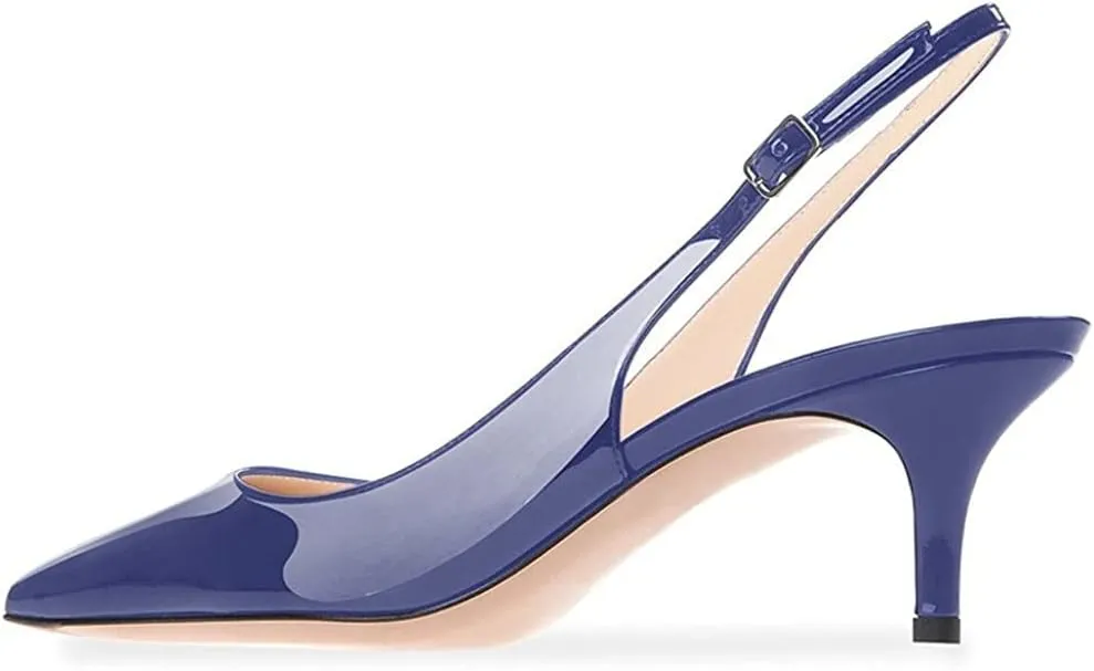 Slingback Pumps, Women's Pointed Toe Low Heel Sandals Slingback Strap Kitten Heel Pumps Evening Party Wedding Shoes