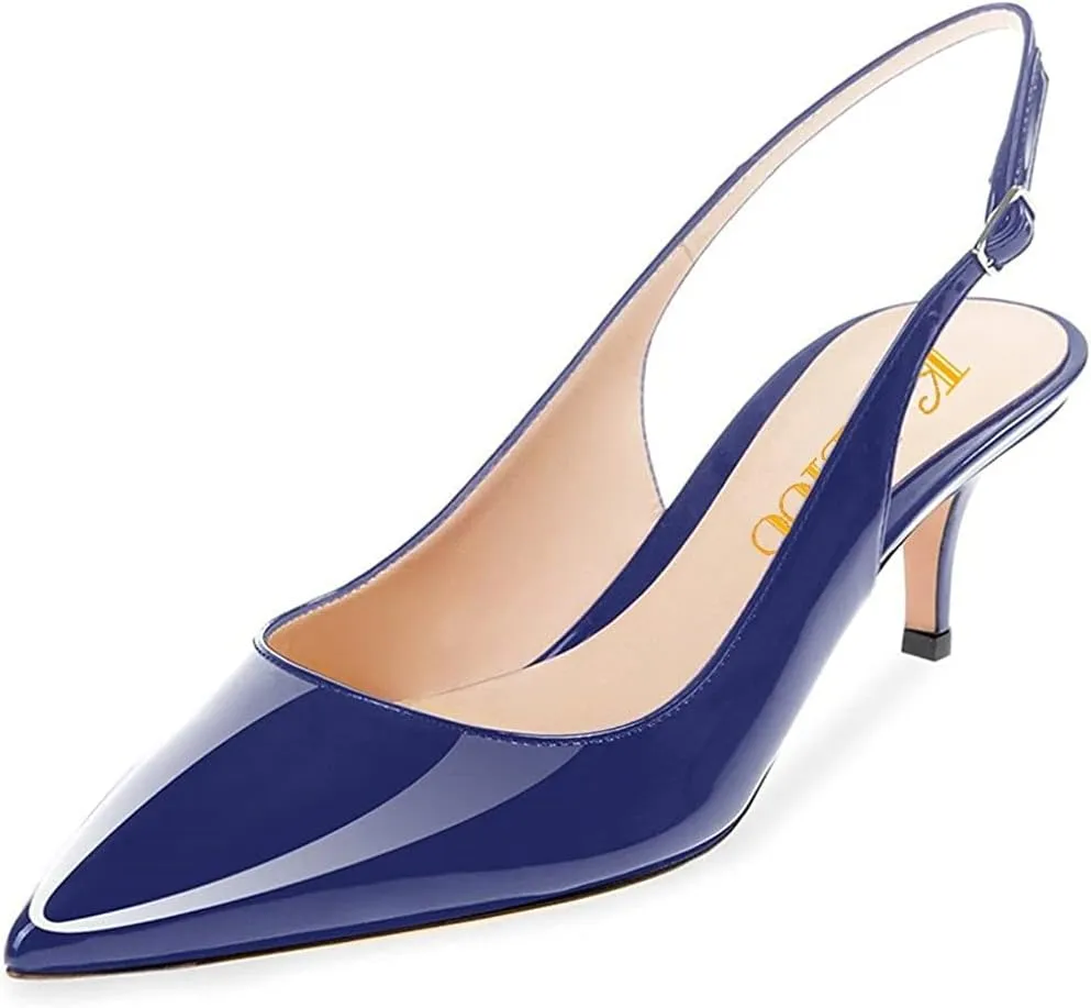 Slingback Pumps, Women's Pointed Toe Low Heel Sandals Slingback Strap Kitten Heel Pumps Evening Party Wedding Shoes
