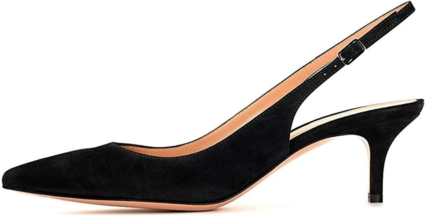 Slingback Pumps, Women's Pointed Toe Low Heel Sandals Slingback Strap Kitten Heel Pumps Evening Party Wedding Shoes