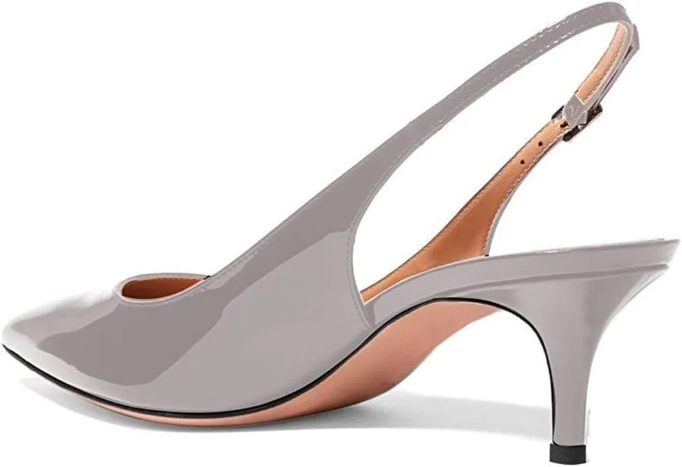 Slingback Pumps, Women's Pointed Toe Low Heel Sandals Slingback Strap Kitten Heel Pumps Evening Party Wedding Shoes