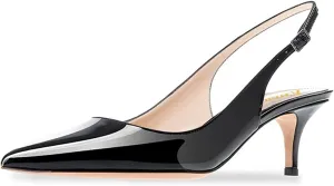 Slingback Pumps, Women's Pointed Toe Low Heel Sandals Slingback Strap Kitten Heel Pumps Evening Party Wedding Shoes