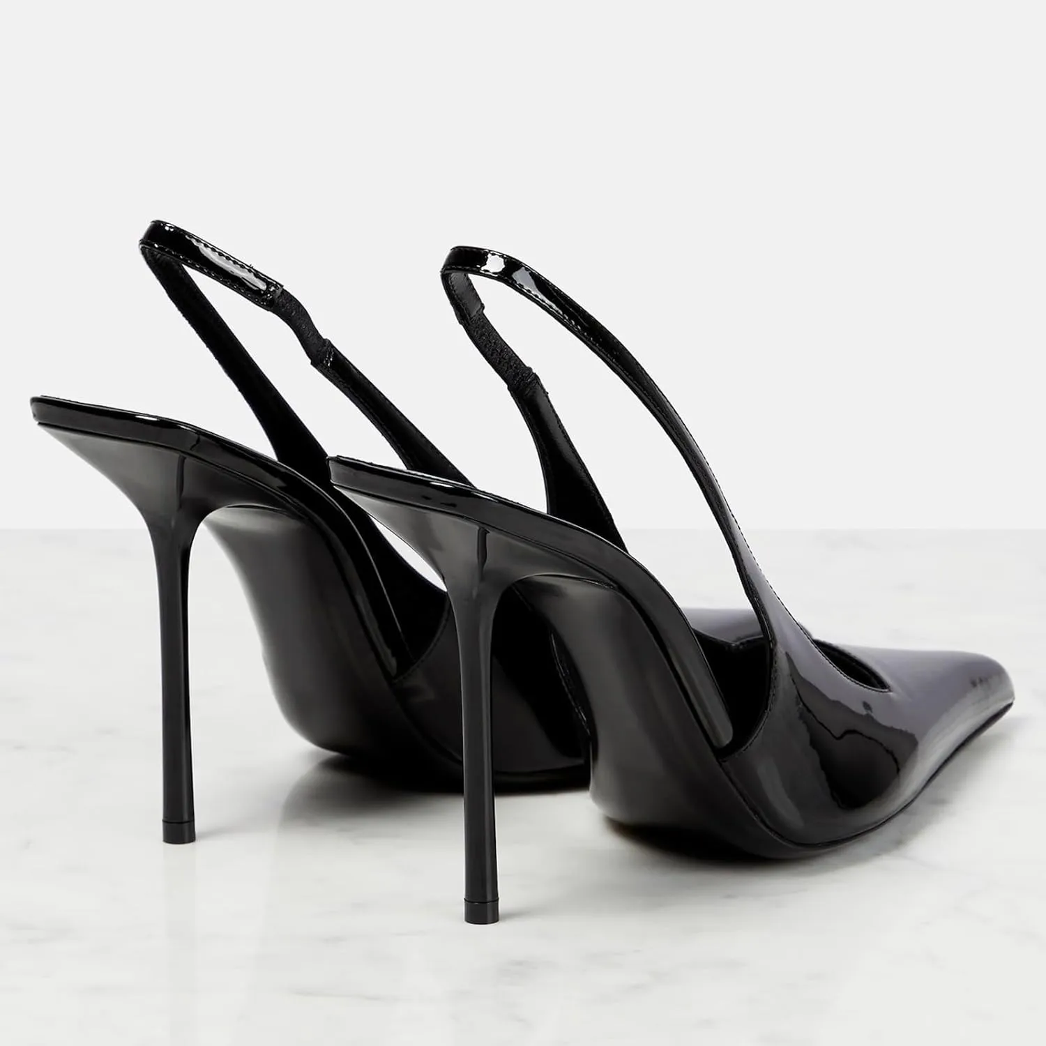 Slingback Stiletto Heels for Women Pointed Toe Slip On Patent Leather Pumps Backless Stretch Strap Dress High Heels