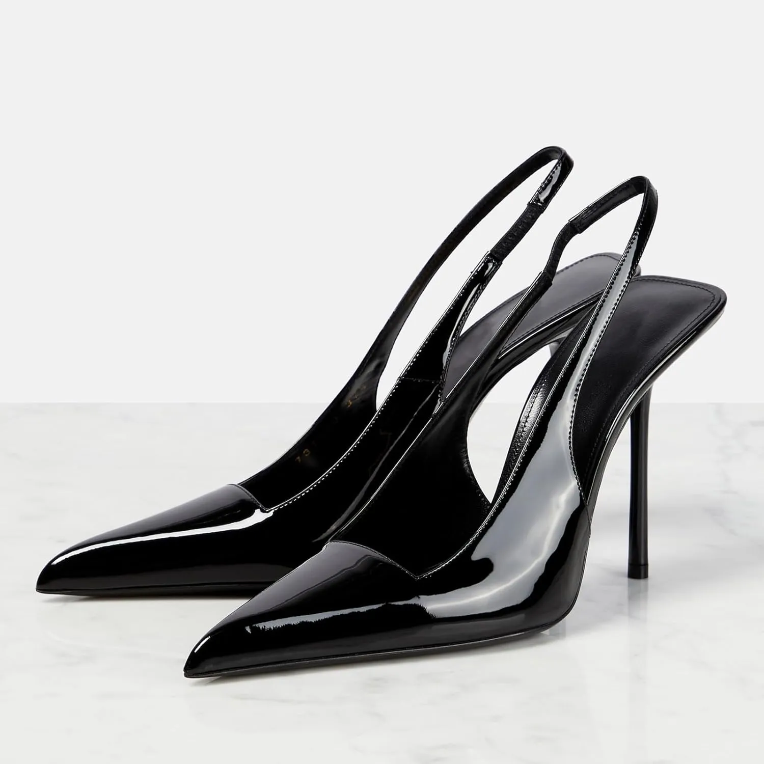 Slingback Stiletto Heels for Women Pointed Toe Slip On Patent Leather Pumps Backless Stretch Strap Dress High Heels