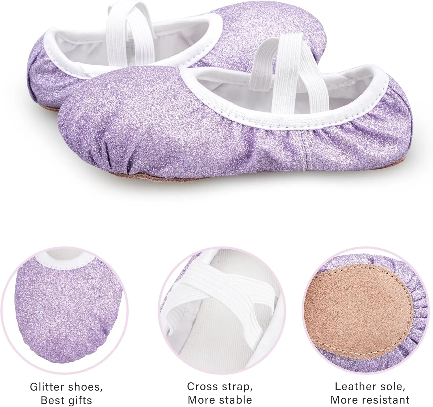 Stelle Ballet Shoes for Girls Glitter | Metallic Faux Leather Ballet Slippers Dance Shoes for Toddler/Little/Big Kids