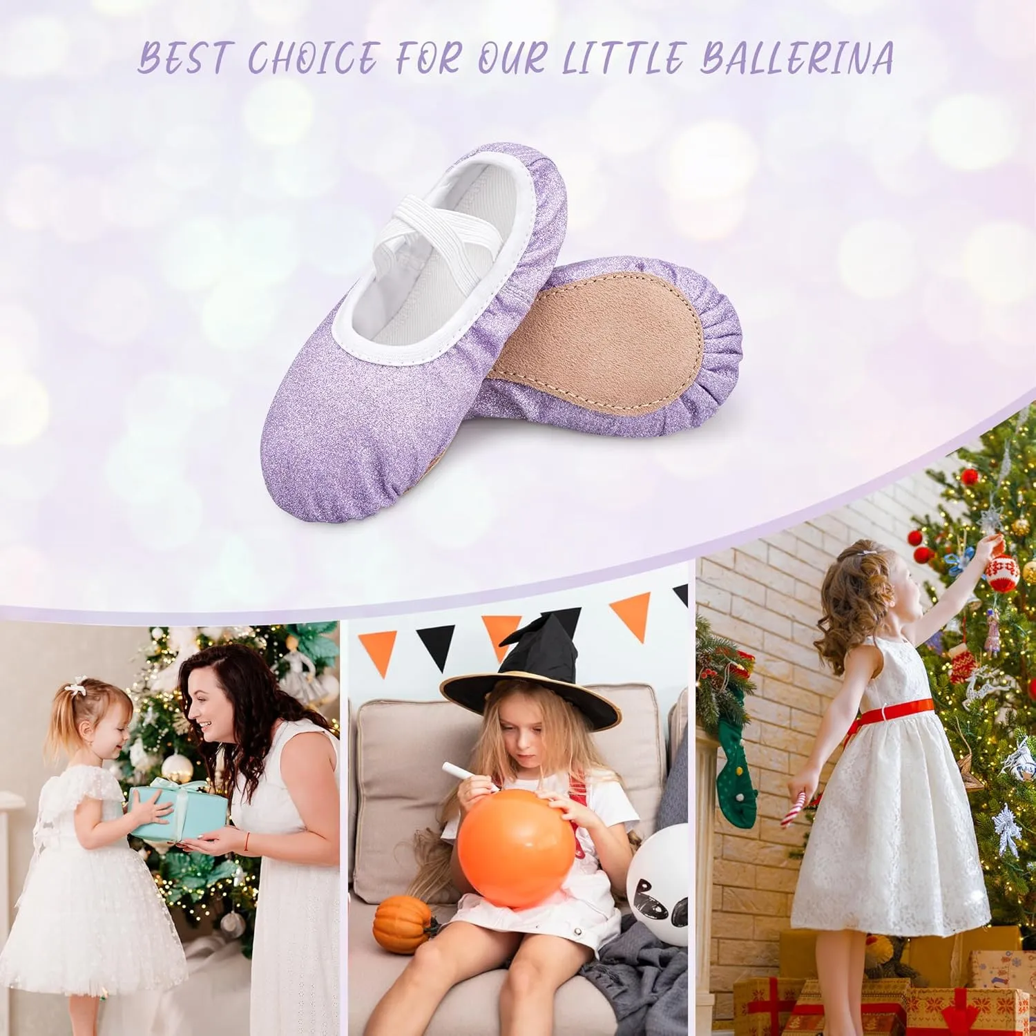 Stelle Ballet Shoes for Girls Glitter | Metallic Faux Leather Ballet Slippers Dance Shoes for Toddler/Little/Big Kids