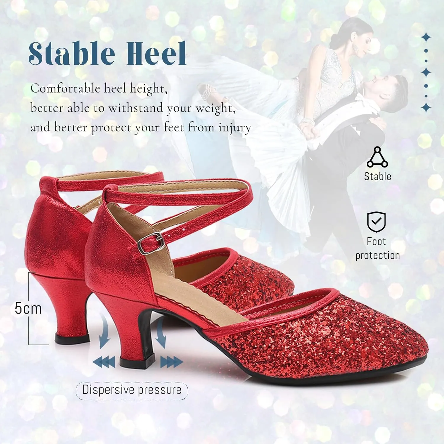 SWDZM Womens Glitter Ballroom Dance Shoes Latin Salsa Tango Dancing Heels Closed Toe Party Performance Wedding Shoes